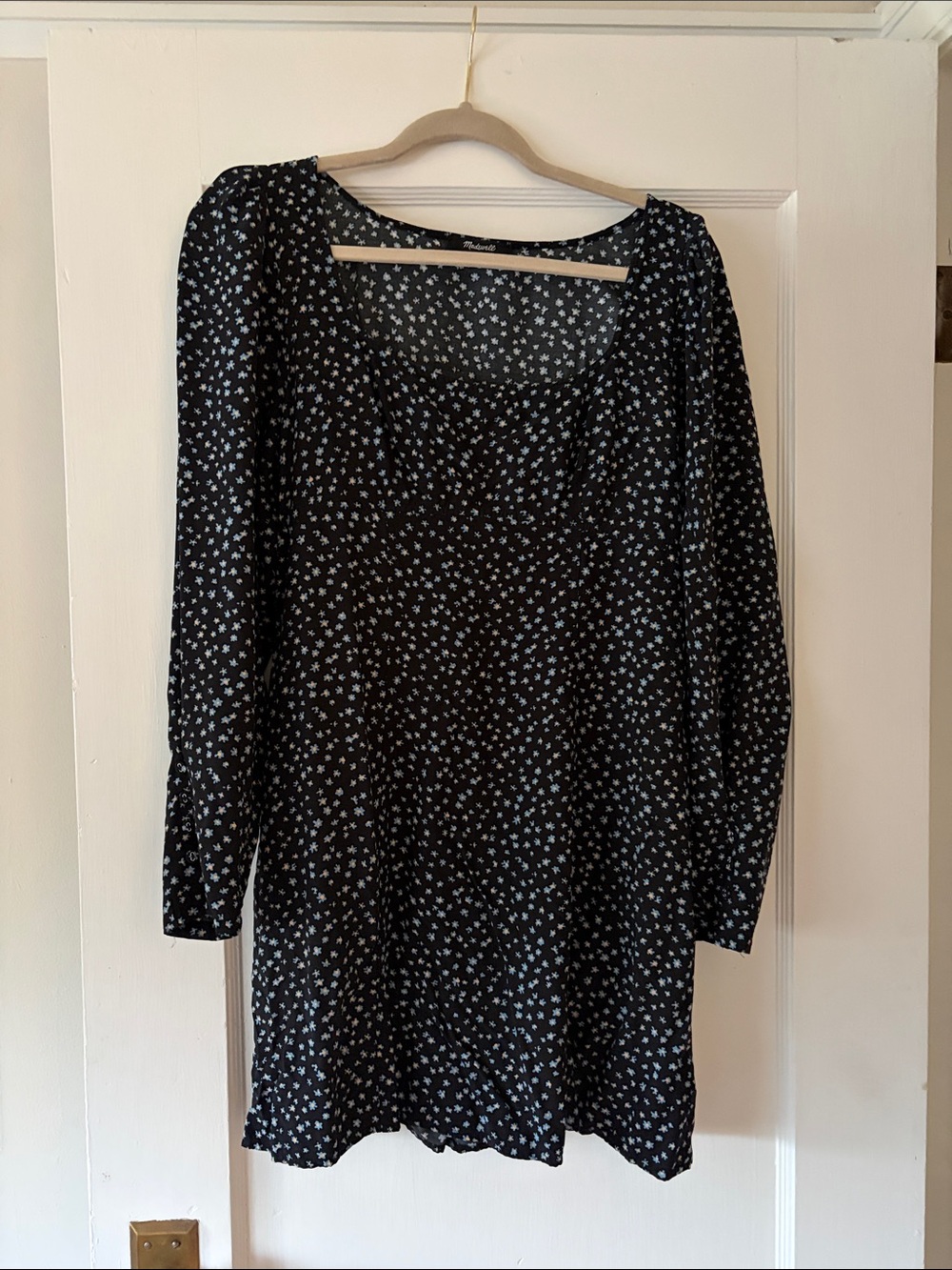 Madewell Black Mini Dress with White Floral Print